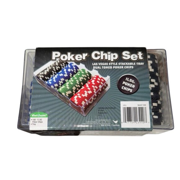 Pokers Chip Set Las Vegas Style Stackable Tray Dual Toned Poker Chips 100 Chips - Picture 1 of 4